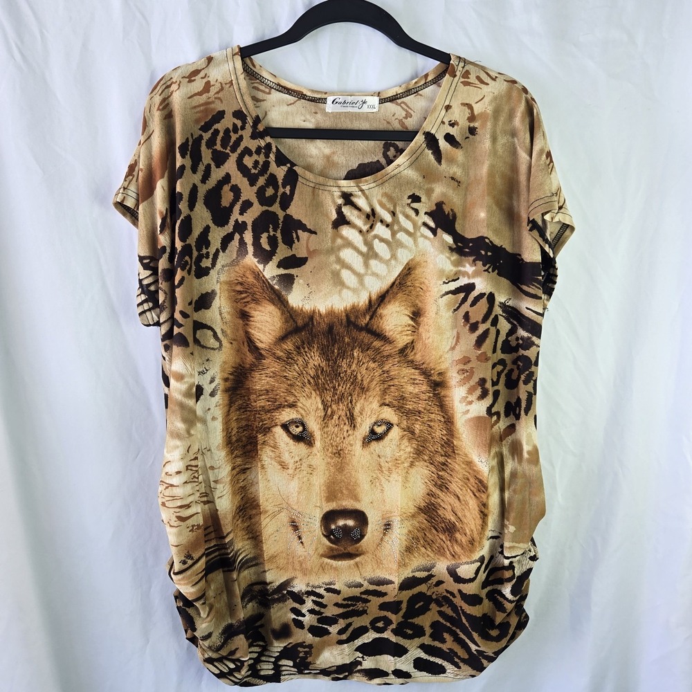 Gabriel Ye Wolf Rhinestone Shirt Ruched Womens‎ XXXL Glam Maximalist Indie